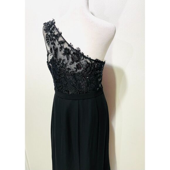 JJ's House evening dress lace one shoulder black festive formal wedding women M - Picture 5 of 8